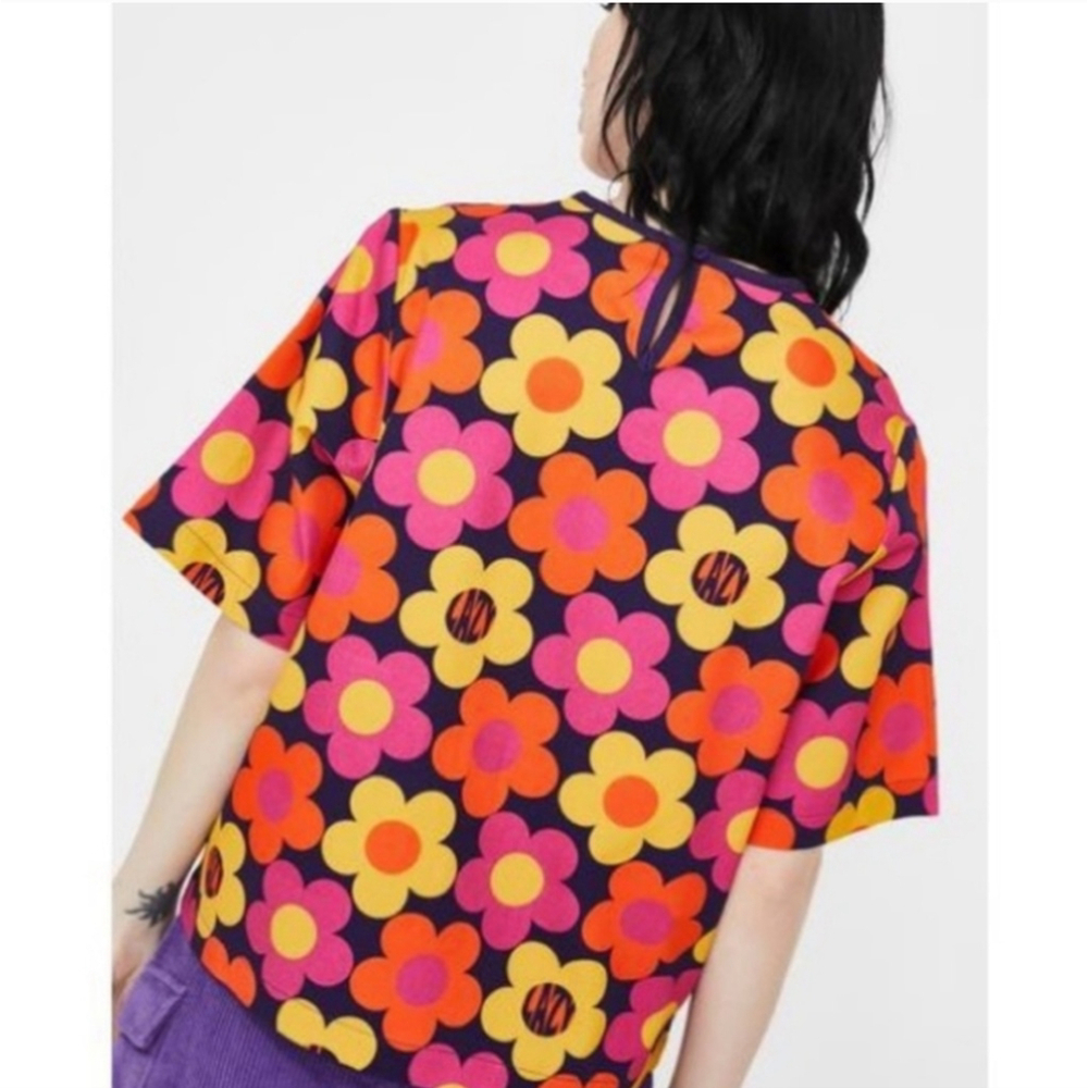 Lazy Oaf 70's Floral Print T-Shirt Women's Size Small - Picture 6 of 15